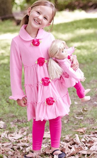 Clothes for AMERICAN GIRL DOLL, Pink Rosette Tiered Fleece Coat & Doll Coat - Girls
