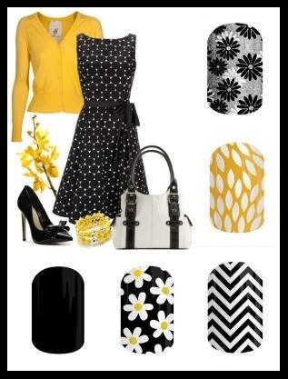Jamberry black and yellow fashion style board, nail wraps, nail art designs