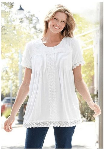 Pretty Plus-Sized Top - Women's Tunic Length Top Soft Jersey Fabric Lace Trim - A Thrifty Mom