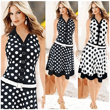 Summer Sleeveless Elegant Button Polka Dot Dress - A Thrifty Mom