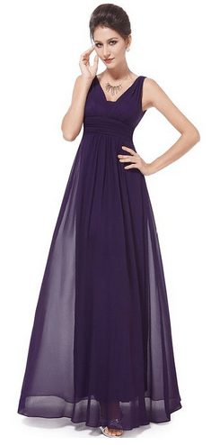 Double V-Neck Ruched Waist Ladies Long Evening Dress