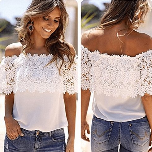 southern belle look lace over the shoulder top