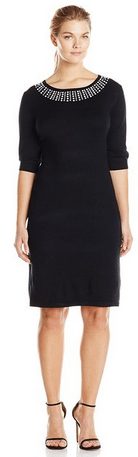 Women's Plus Elbow Sleeve Scoop Neck Fit and Flare Sweater Dress