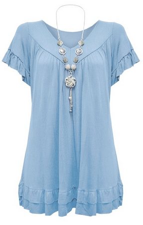 Womens Plus Size Frill Necklace Gypsy Tunic V Neck Top