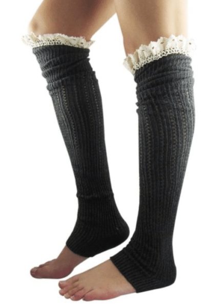 Crochet Lace Trim Cotton Knit Leg Warmers Boot Socks