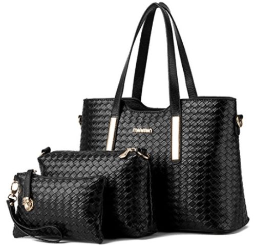 Women Pu Leather Weave Handbag Purse Bag Set 3 Pieces Tote Bag Set Shoulder Bags Big Capacity SILI