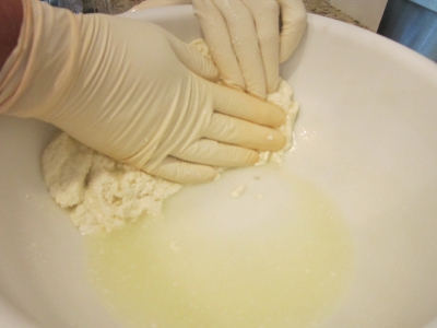 DIY - Mozzarella cheese - Continue to squeeze the whey out, place in microwave again for one minute