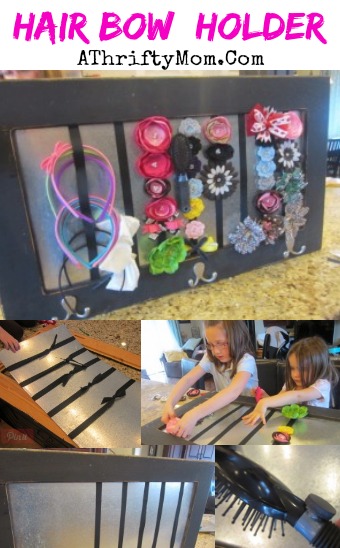 Hair bow holder, great way to organize hair bows, clips, headbands and ribbons #DIY