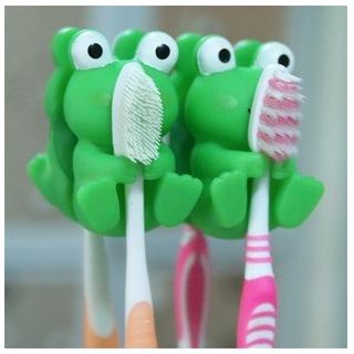Frog Toothbrush Holder with 4 Suction Cups Green T1 