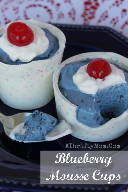 BLUEBERRY MOUSSE CUPS broken chocolate, perfect RED WHITE and BLUE dessert for the 4th of July1