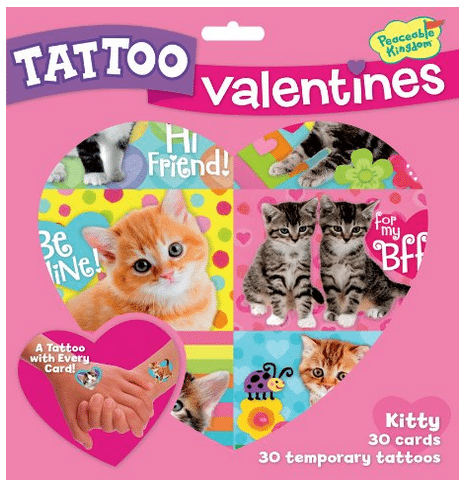 Kitty Temporary Tattoos Valentine's Cards 30ct