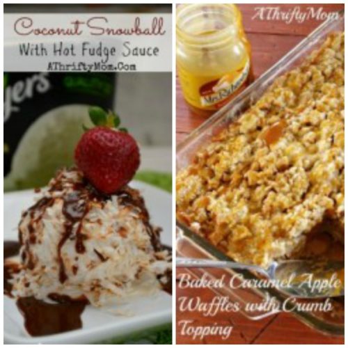 Desserts Coconut snowball and caramel apple waffles