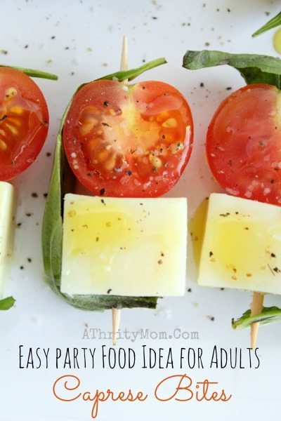 Easy Party Food Ideas for Adults Caprese Bites, Perfect for Holidays, Birthdays, Graduation, Summer. Make Ahead recipe, Healthy snack food
