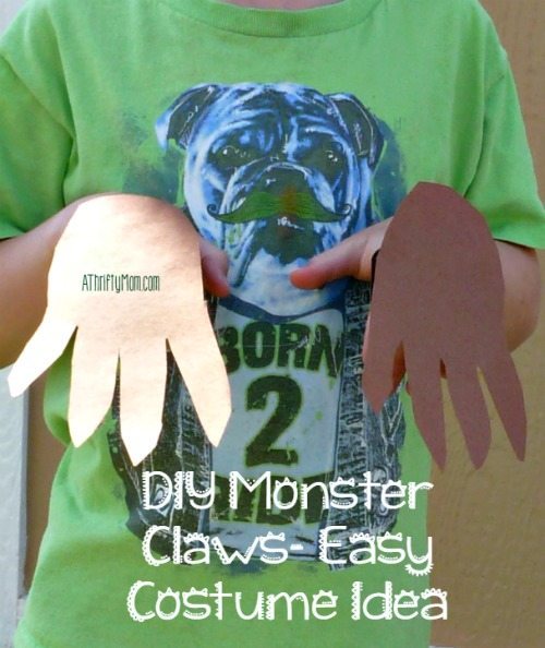 diy monster claws, easy costume idea, thrifty costume, easy costume, claws, monster hands, thrifty monster costume