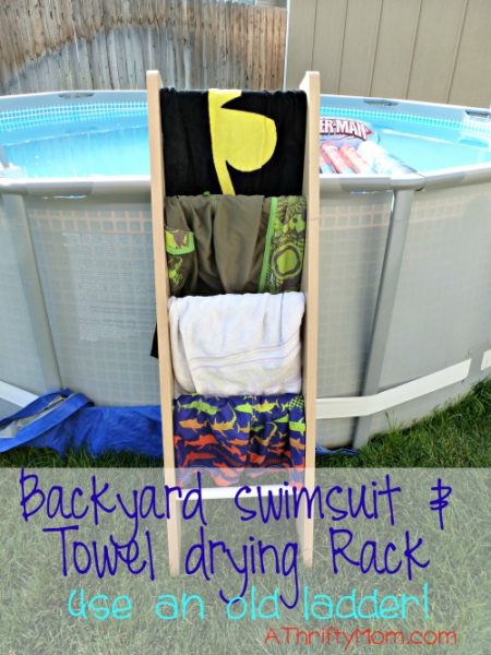 backyard towel drying rack, life hacks, swimming, swim, pool, ladder, backyard organization