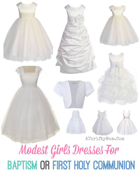 White Modest Girls Dresses For Baptism Or First Holy Communion