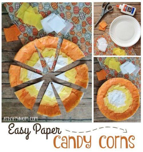 Easy Halloween Crafts for kids, perfect for schoo art projects or party decorations, Easy DIY Paper Candy Corn