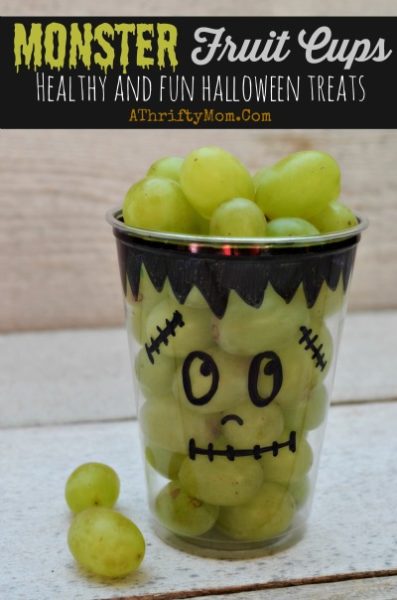 Healthy Halloween treat ideas, Monster Fruit Cups, school party ideas, Healthy but Fun Halloween recipe ideas for parties