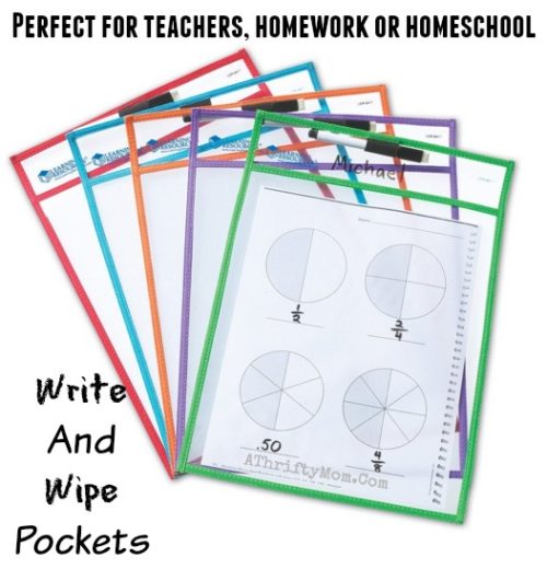 homeschool or teacher ideas, write and wipe pockets are a great way to let kids pratice without wasting paper, saves money and paper