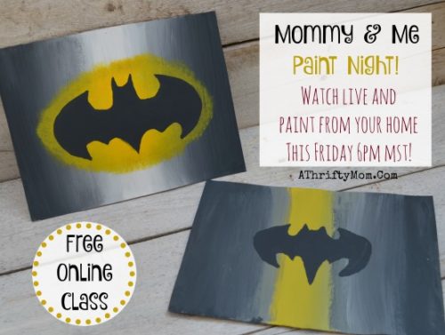 Easy paintings on canvas, easy art projects for kids join our FREE class and you can paint with us, Batman, superhero Mommy and Me paint night, popular paint projects for kids and parents