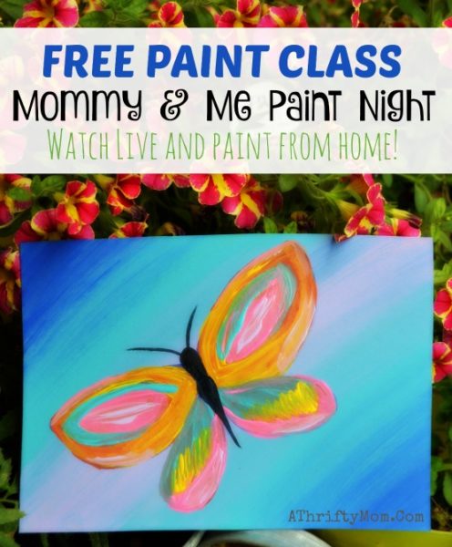 Easy paintings on canvas, easy art projects for kids join our FREE class and you can paint with us, Spring Butterfly Mommy and Me paint night, popular paint projects for kids and parents