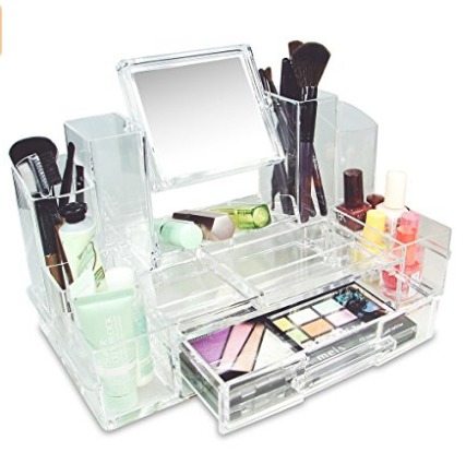 Makeup organization with mirror