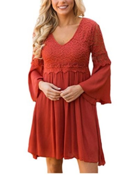Lace top bell sleeve dress