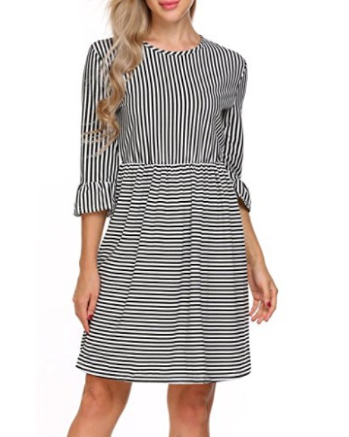 Striped dress with ruffle sleeve