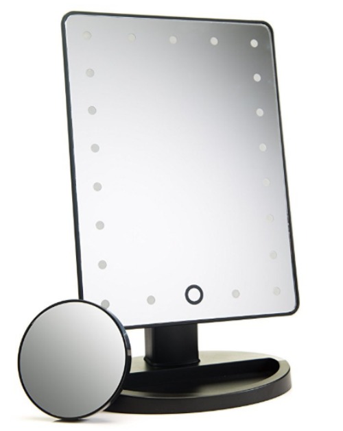 Lighted mirror with touch screen dimming