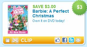 3.00 off Barbie A Perfect Christmas DVD ~ Printable coupons - A Thrifty ...
