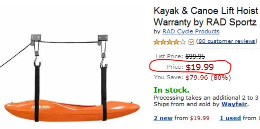Kayak &amp; Canoe Lift Hoist Kayak For Garage / Canoe Hoists 100 lb 