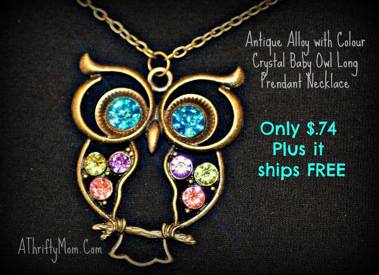 Colour Crystal Baby Owl Long Prendant Necklace Amazon Price Drop .66 shipped free A Thrifty