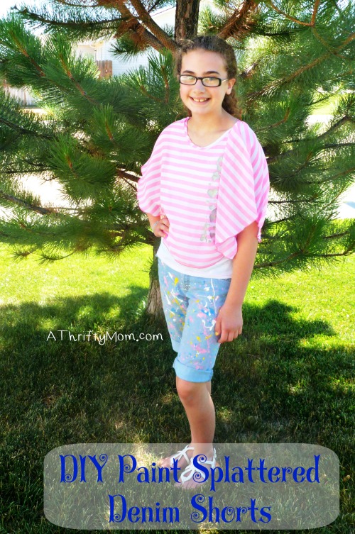 DIY Paint Splattered Denim Shorts, Great Kids Craft! A Thrifty Mom