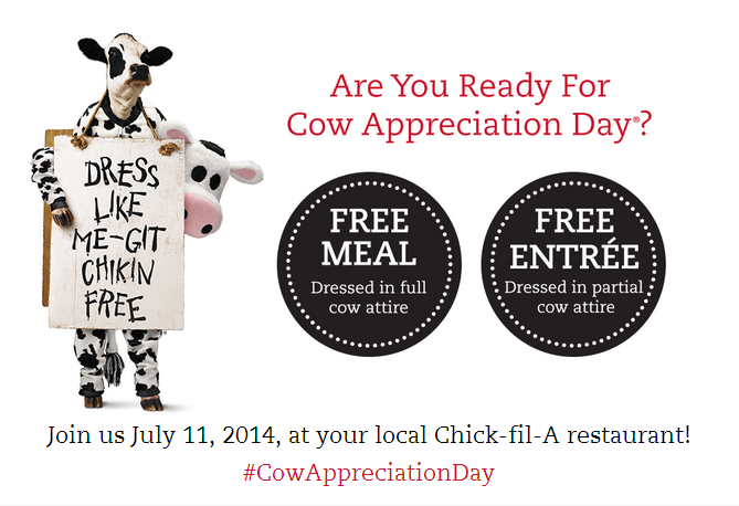 Chick-Fil-A Headquarters Info ATLANTA - What’s better than Chick-fil-A? How about free Chick-fil-A? The fast-food chain is celebrating Cow Appreciation Day on Tuesday, July 10, for the 14th year in a row, giving away free entrées to those who participate.