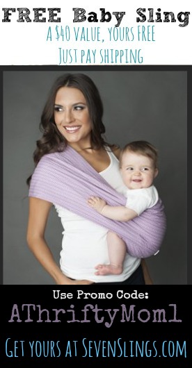 Seven slings free sling code A new addition to the family is such an exciting time, whether it be your own family or to that of a family friends. Of course, let’s be honest, it can also be a very expensive time as well. 😉 When both of our children were babies I tried to utilize as many resources as possible to save money on things like formula, diapers, and baby products.