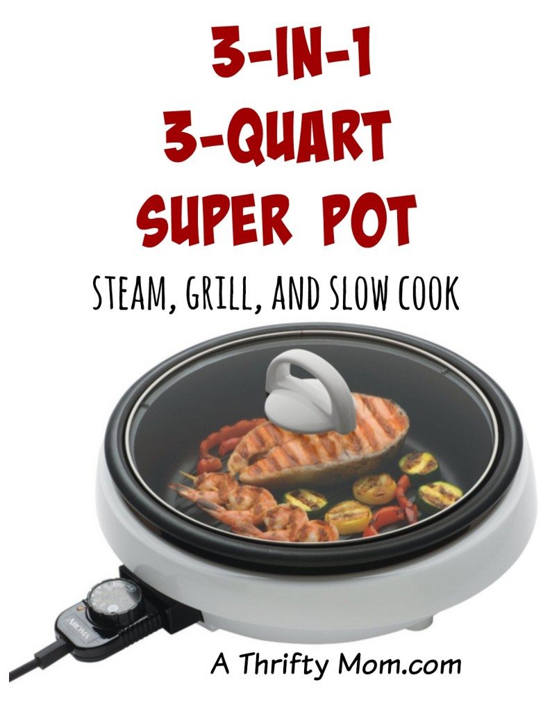 Super Pot 3in1 Indoor Grill Steams, Grills, and Slow Cooks