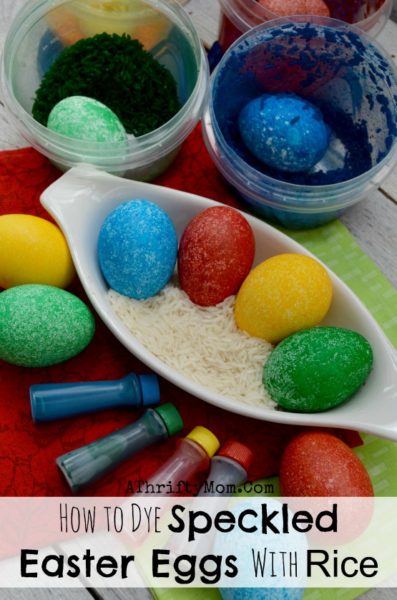 Mess Free Easter Eggs ~ Made with dry rice and food coloring - A