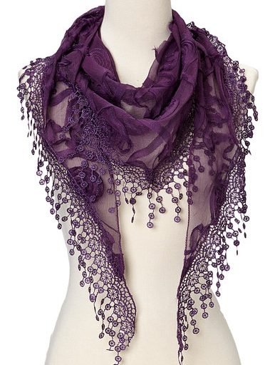 Flower Lace Silk Blend Scarf,  fashion, feminine shall Purple