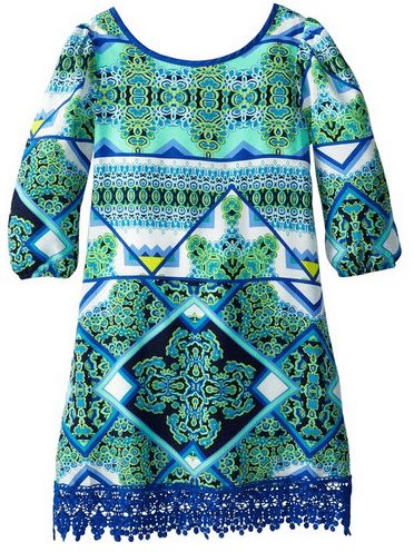 My Michelle Big Girls' Print Shift Dress with Drippy Lace at Hem and Bow Back - AThriftyMom