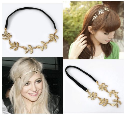 Olive leaf headband head piece chain leaves golden elastic band - Cute Gift Idea! - A Thrifty Mom