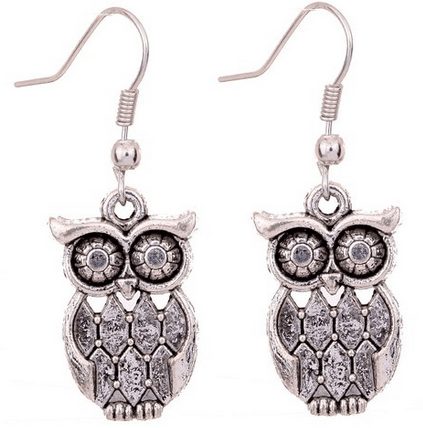 Silver Antique Latticed Pattern Owl Wire Hook Dangle Earrings - A Thrifty Mom