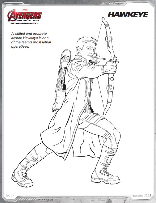 HawkEye Avengers Age of Ultron Free Coloring Page Free Printable