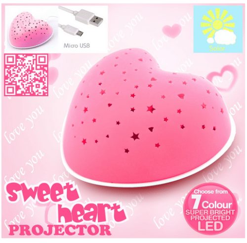 Micro USB and Solar Rechargeable Heart Projection Night Light On Sale - A Thrifty Mom