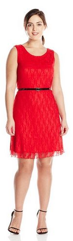 Plus-Size Sleeveless Lace Skater Dress with Black Belt - Women's Fashion - A Thrifty Mom