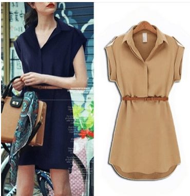 Short Sleeve Chiffon Shirt Lapel Casual Mini Dress - A Thrifty Mom