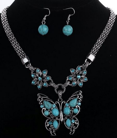 tibetan silver Turquoise necklace and earrings