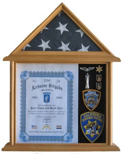 Oak 3by5 flag display case military police fireman distinguished