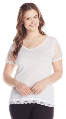 Plus-size Cap Sleeve V Neck Tee with Lace Sleeves - A Thrifty Mom