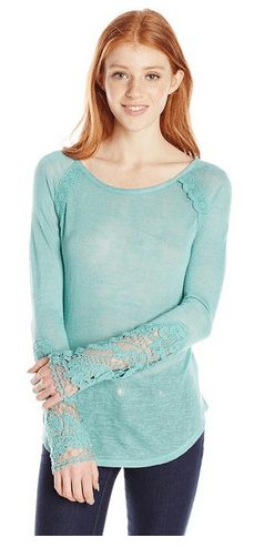 Women's Long Sleeve Knit Top with Crochet Trim - A Thrifty Mom