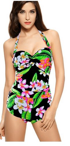 Retro Inspired Vintage One Piece Swimsuit Floral